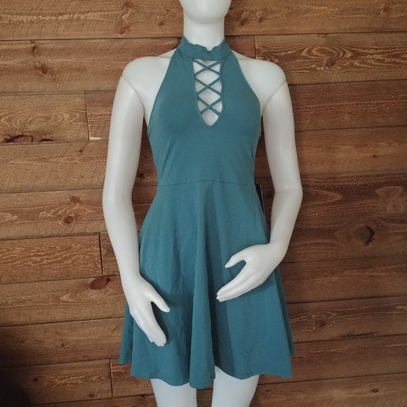 Express Blue Sleevless and Backless Dress - Picture 2 of 9